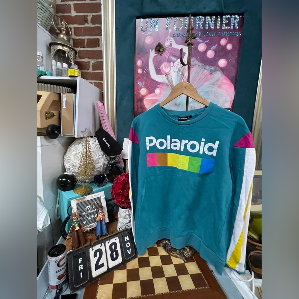 VINTAGE Polaroid Retro Crewneck Sweatshirt Adult med Green Lightweight Mens